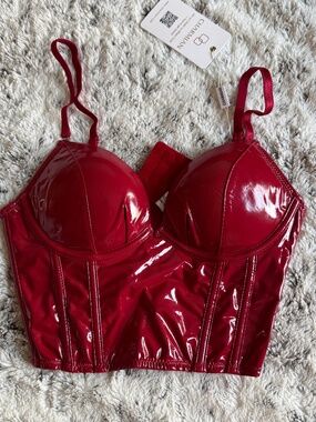 Red Corset PU Leather Push Up Top